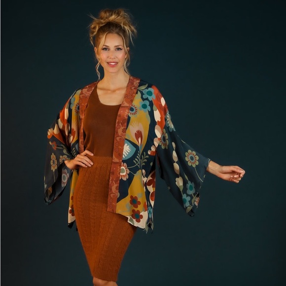 Anthro Powder Bright Funky Print Kimono Kaftan Duster - Picture 3 of 11